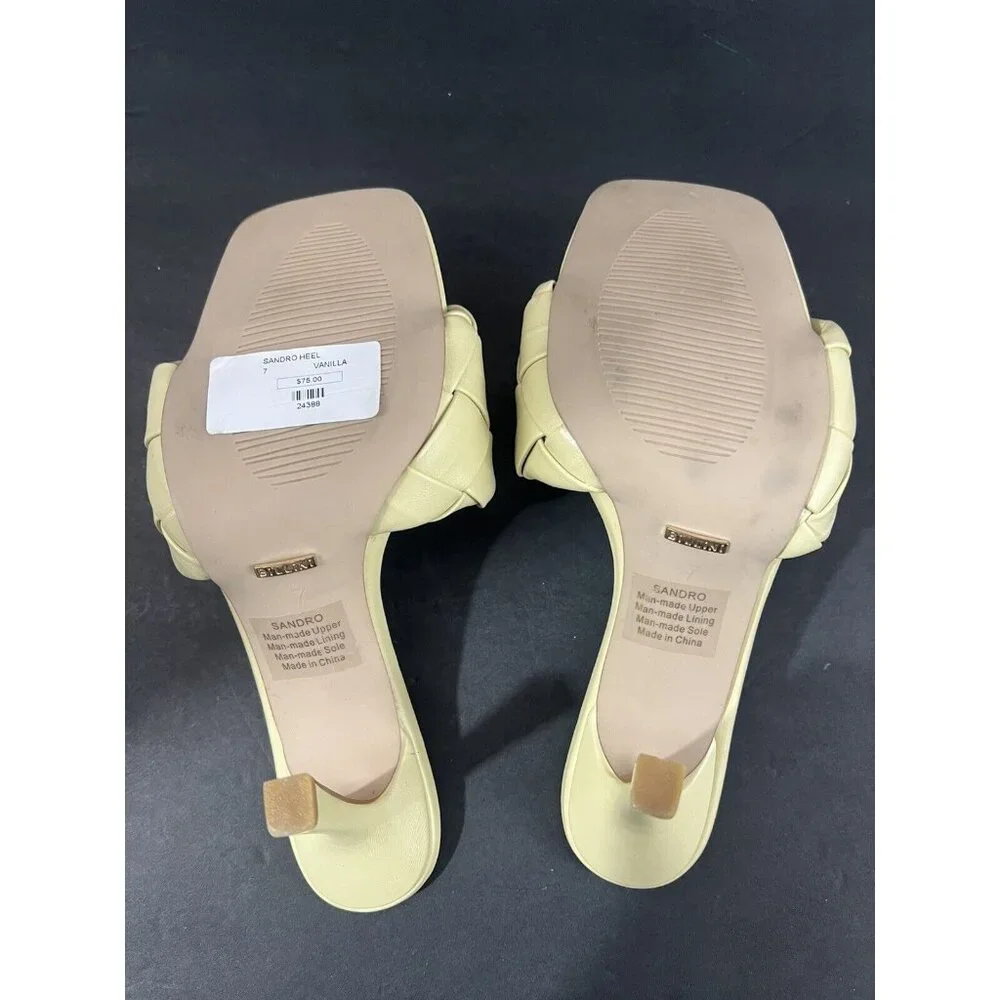 Billini Open‎ Toe Square Mules Heels Sandro 7M Ivory Braided Woven Faux Leather